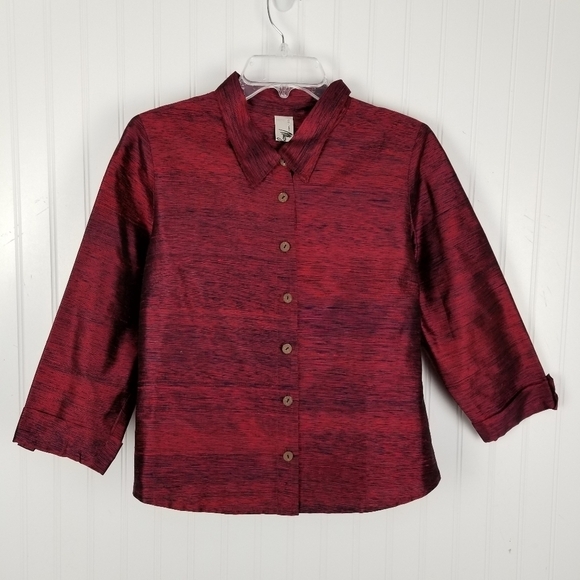 Couture Mazzaro Womens Button Blouse Jacket Red Black Sheen Size Large Vintage - Picture 7 of 7